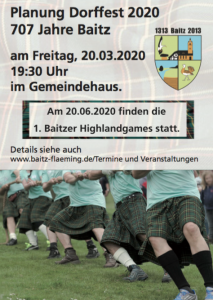 Planung Dorffest am Freitag 20.03.2020