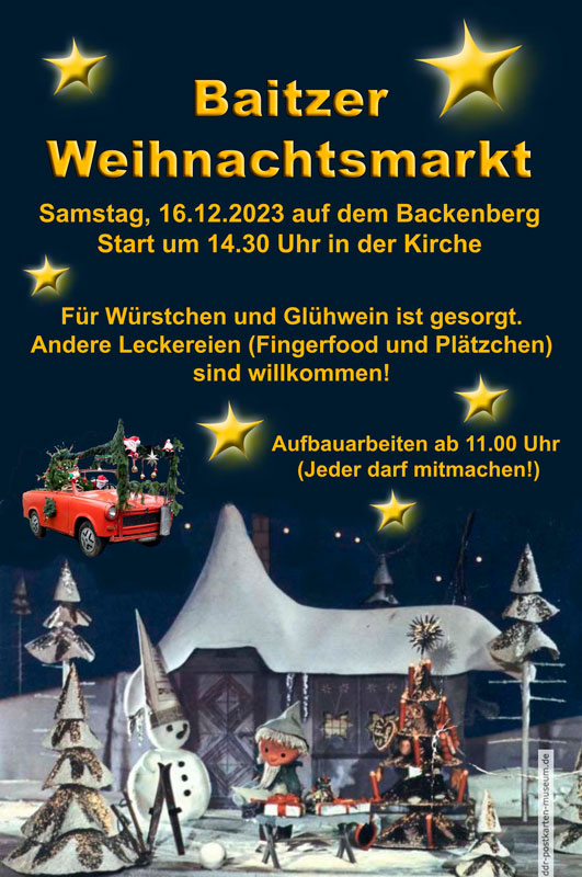 Einladung zum Baitzer Weihnachtsmarkt auf dem Backenberg